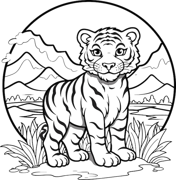 A Tiger a colouring book for kids easy to colour vector illustration Vector Annimals