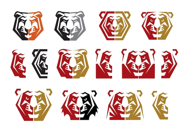 Tiger cougar or lioness head graphic icons set