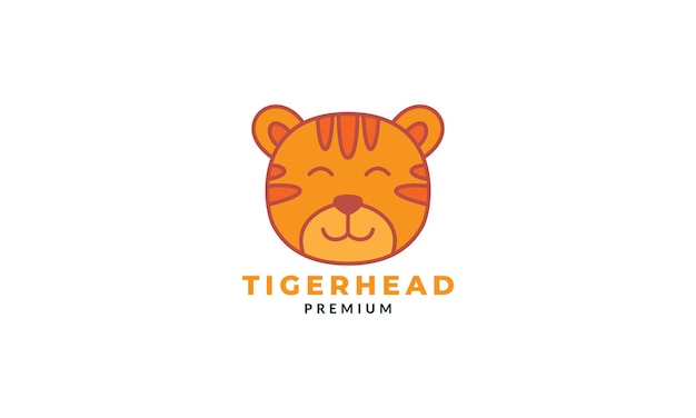 Tiger or cub or big cat happy face head cute cartoon logo icon vector illustration