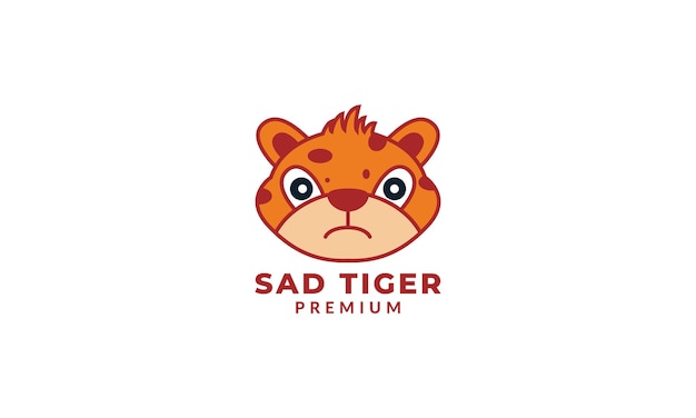 Tiger  or cub cute sad cartoon  logo icon vector illustration