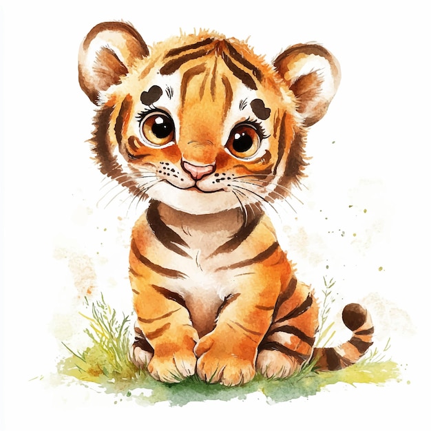 Vector tiger cute watercolor clipart illustration isolated