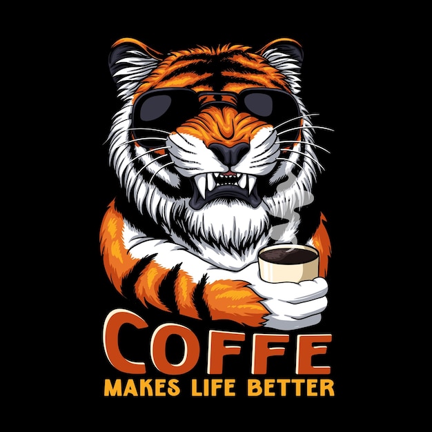 Tiger drink coffee vector illustration