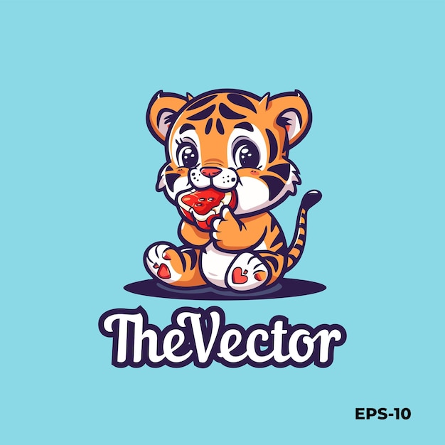 Vector tiger eating meat logo vector mascot character cartoon illustration