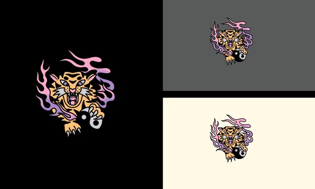 Vector tiger and flames vector mascot design