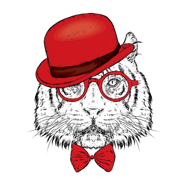 Tiger in hat and tie