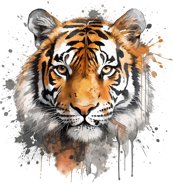 tiger head abstract brushed style watercolor