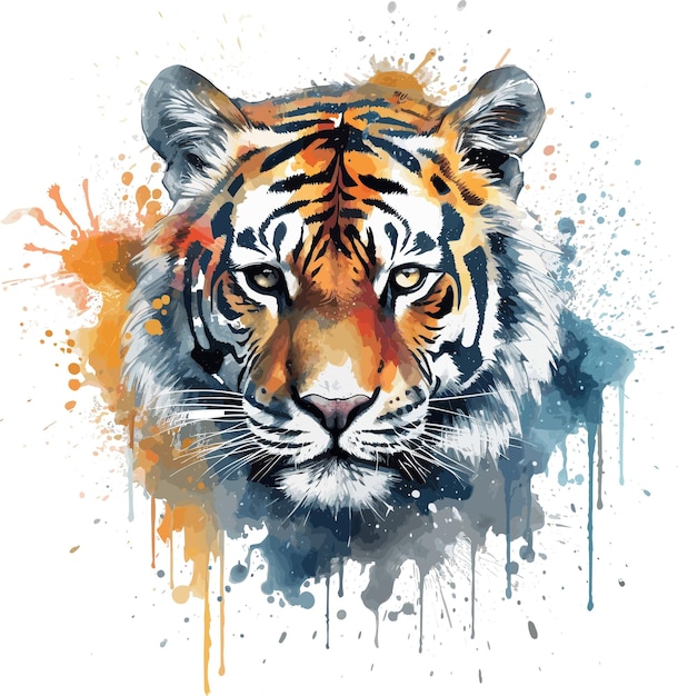 tiger head abstract brushed style watercolor