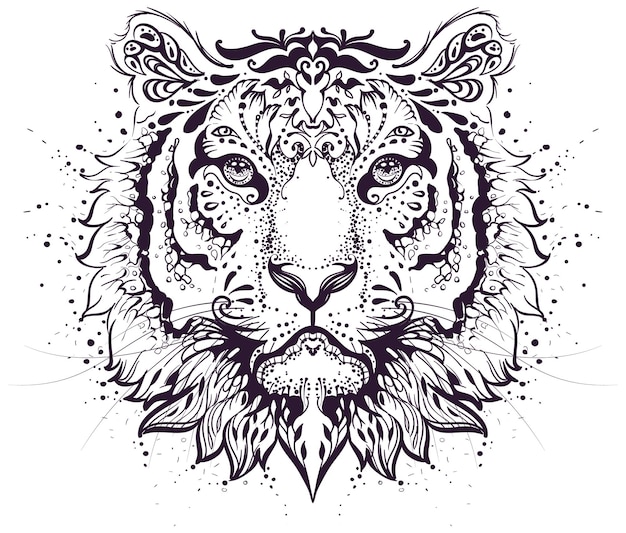 Tiger head abstract pattern symbol 2022 year zodiac sign.  illustration isolated