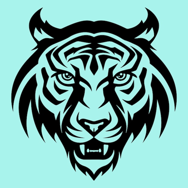 tiger head set black silhouette vector