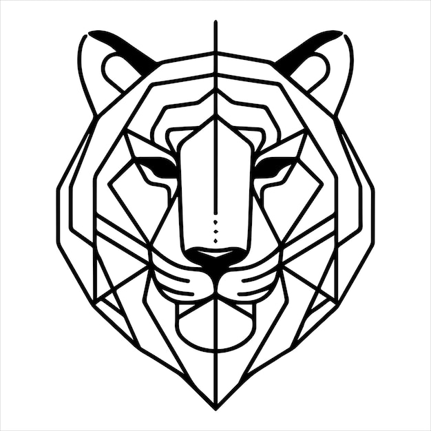 Tiger head Tiger head black and white single line art illustration