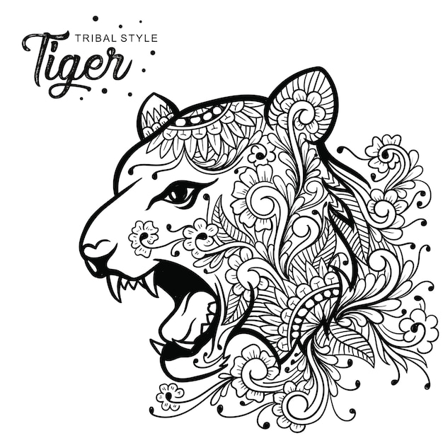 Tiger head tribal style Hand drawn