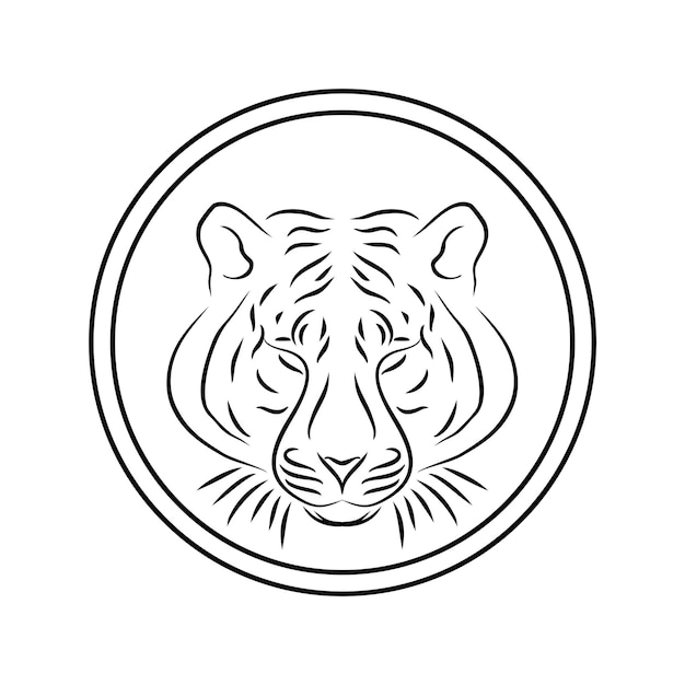 tiger head wildlife line art logo design