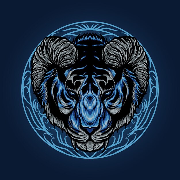 Tiger head with horns design vector illustration and t shirt design