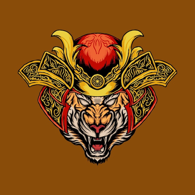 Tiger head with samurai helmet vector illustration suitable for print product or t shirt