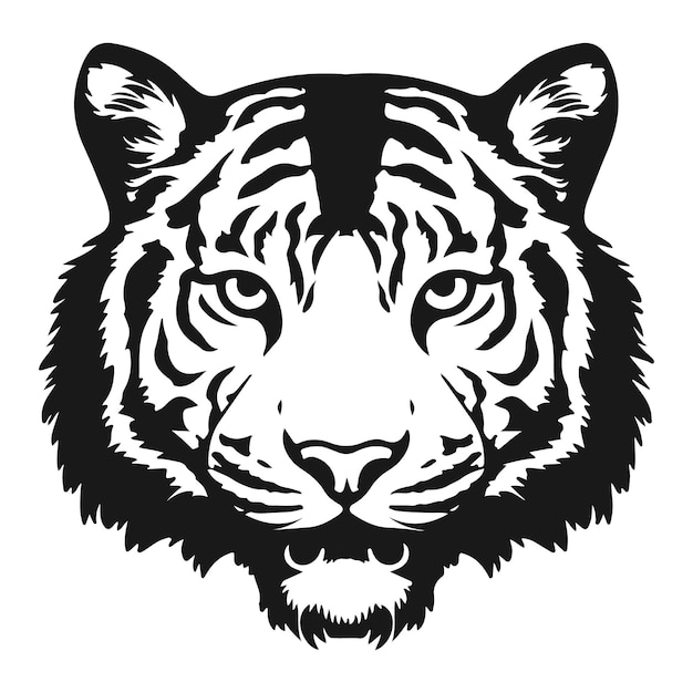 Vector tiger heads black and white silhouette illustration