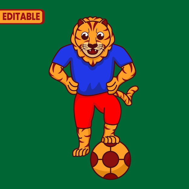 tiger illustration vector, tiger playing football,