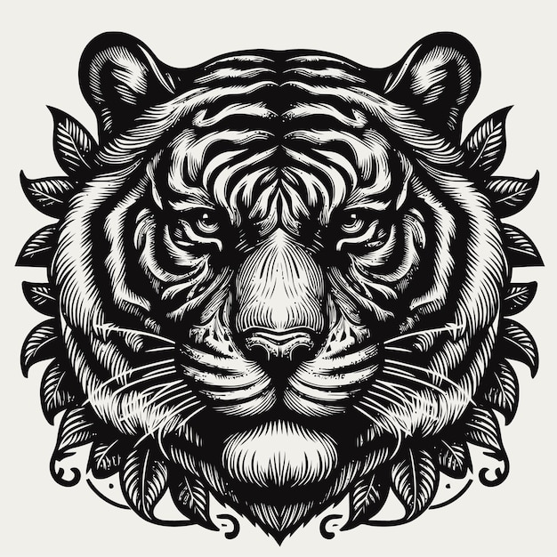 Tiger illustration with engraving style