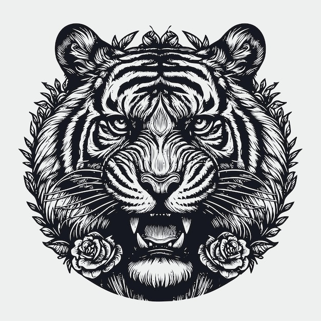 Tiger illustration with engraving style