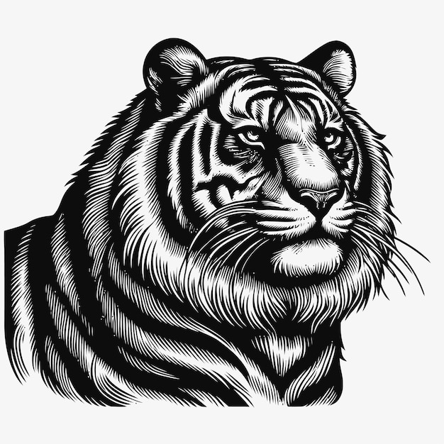 Tiger illustration with engraving style