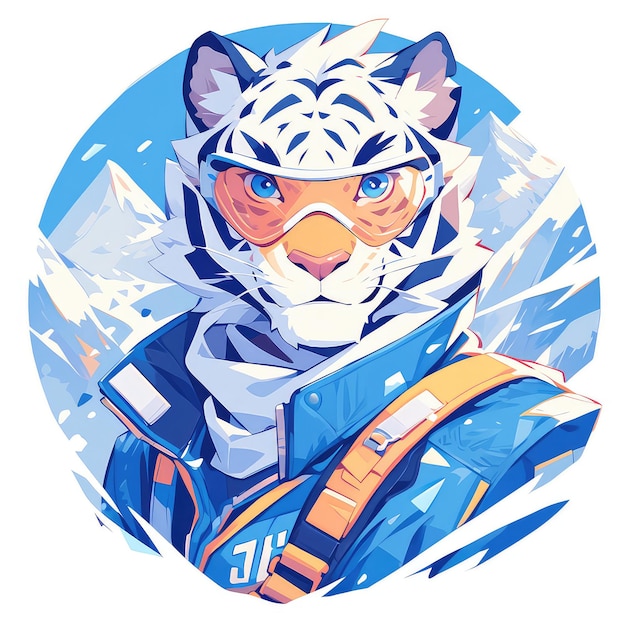 A tiger is skiing cartoon style