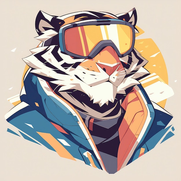 A tiger is skiing cartoon style