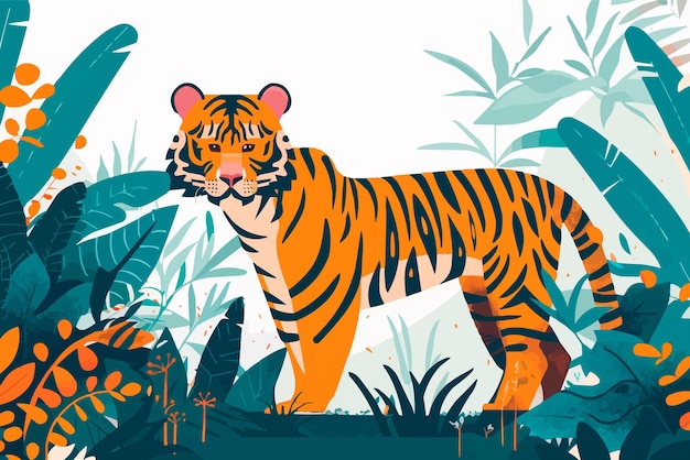 Vector tiger in jungle illustration background for international tiger day