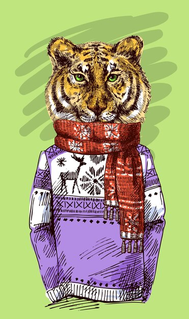 Vector tiger in knitted sweater