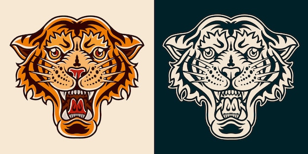 Tiger old school hand drawn retro style.