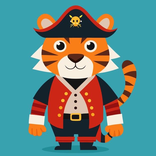 a tiger in a pirate uniform with a pirate hat on