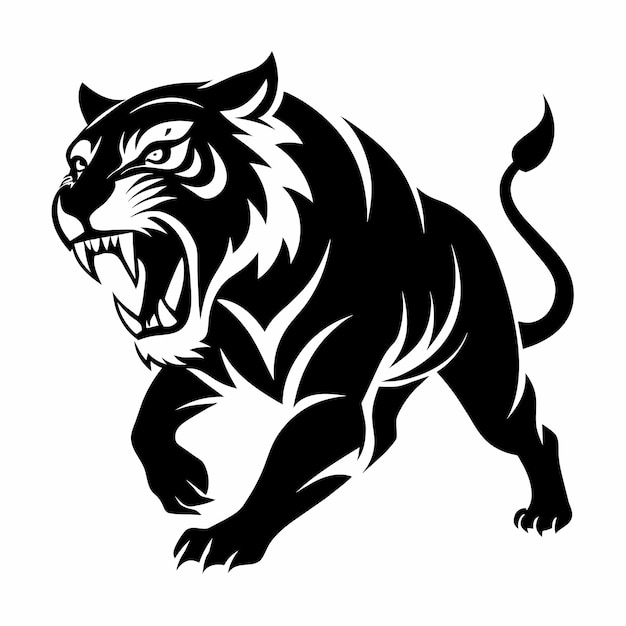 Tiger pose vector silhouette flat style black color illustration isolated white background 11