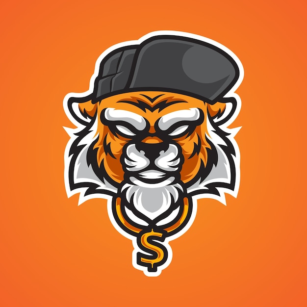 Tiger Rapper Head Mascot Logo