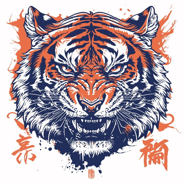 Vector tiger roaring tattoo design