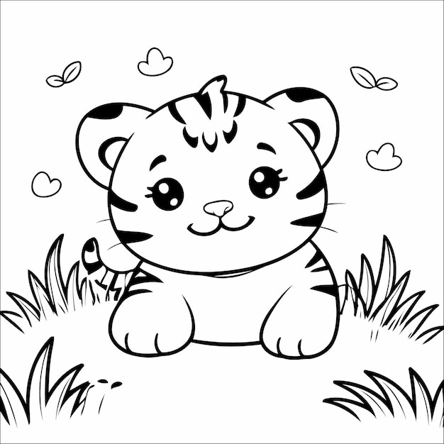 Tiger Rolling in the Grass Vector Coloring page for Kids