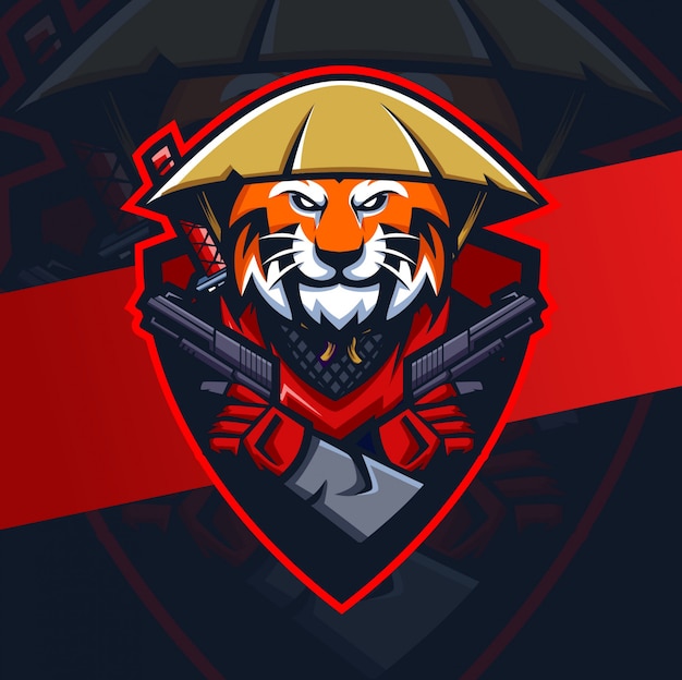 tiger ronin with gun mascot esport logo 