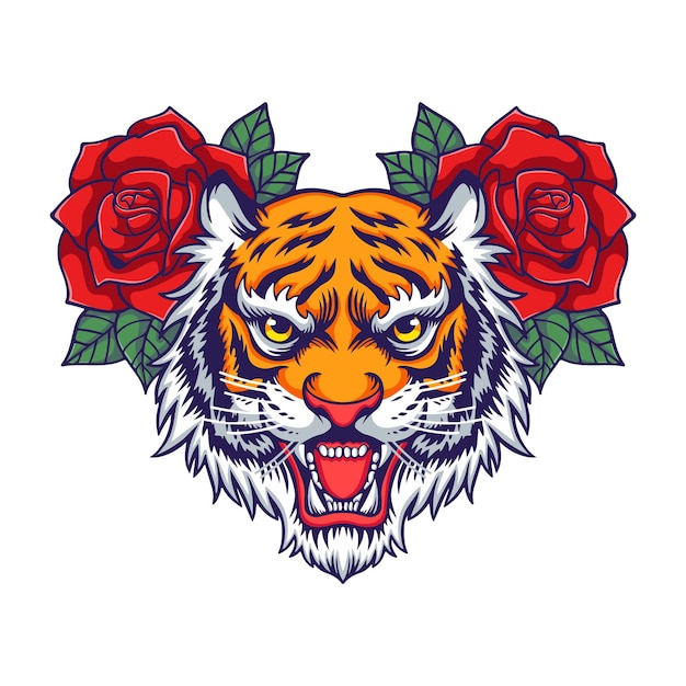 tiger and rose vector