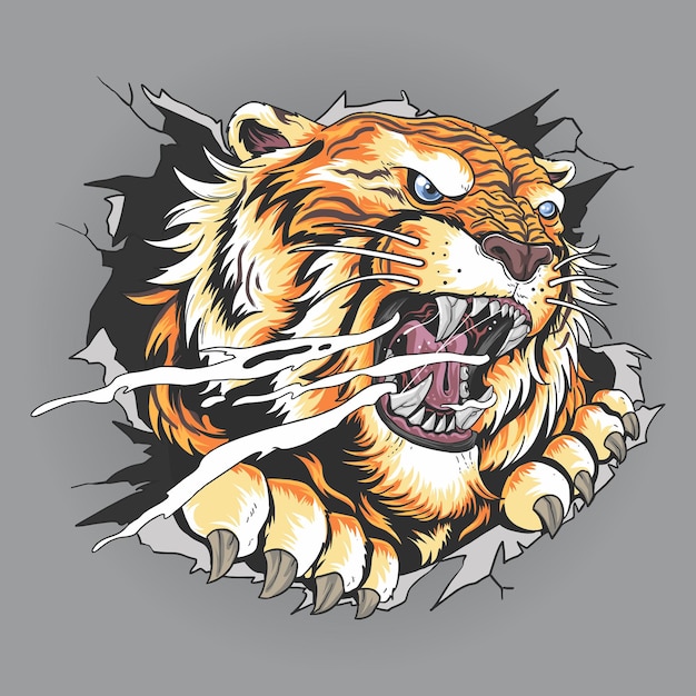 the tiger's head tore through the wall