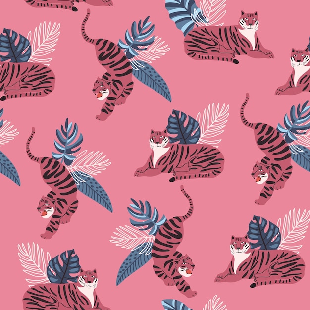 Tiger Safari wild animal seamless pattern vector illustration EPS10