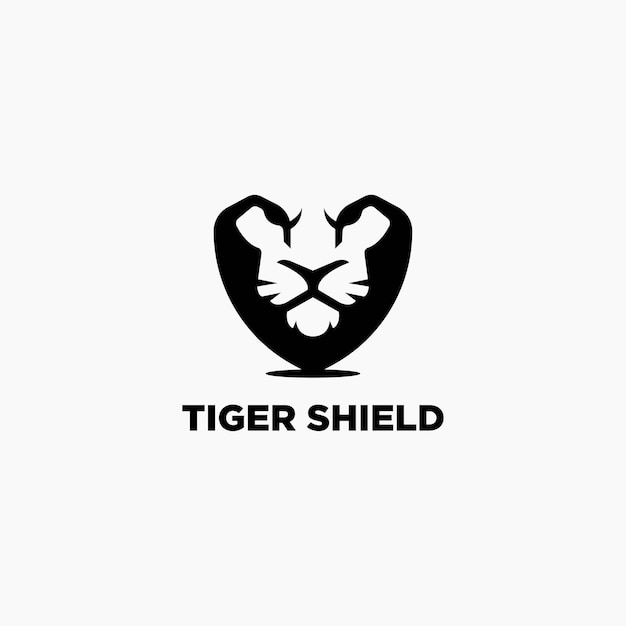 tiger shield logo design template. tiger negative space logo.