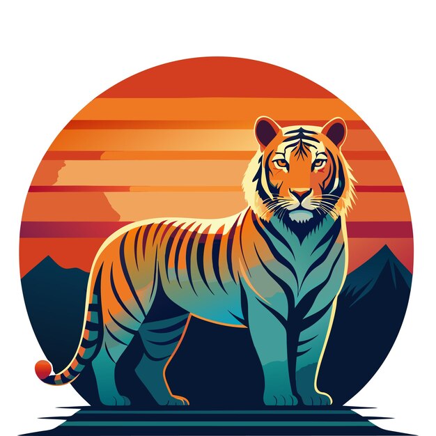 Vector tiger signs vector illustration tiger on sunset background tshirt design