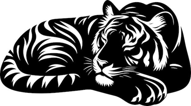 Tiger Silhouette sleeping upvector black color silhouette isolated white background