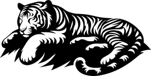 Tiger Silhouette sleeping upvector black color silhouette isolated white background