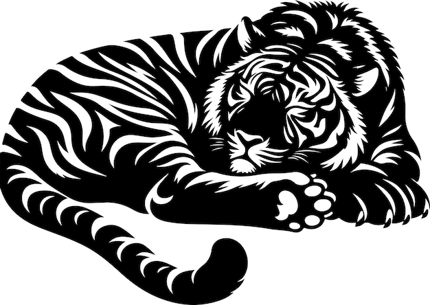 Tiger Silhouette sleeping upvector black color silhouette isolated white background