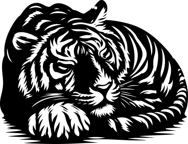 Tiger Silhouette sleeping upvector black color silhouette isolated white background