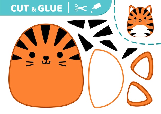 Tiger Squishmallow Cut and glue Applique Paper game Kawaii vector