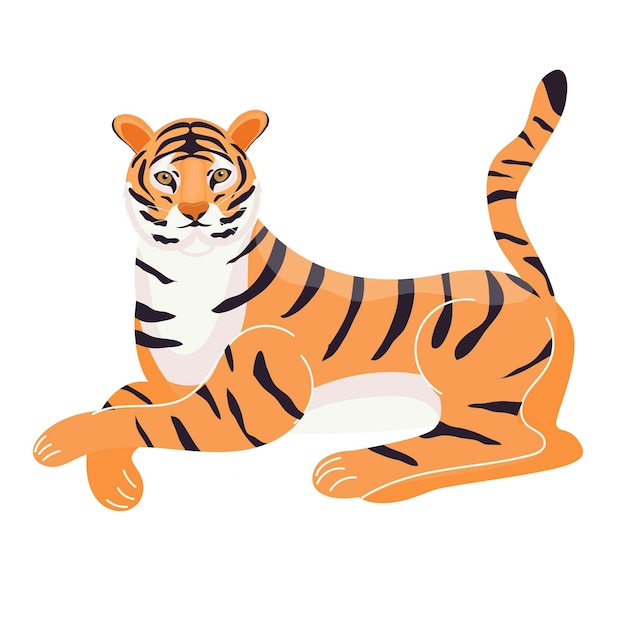 Tiger. The symbol of 2022. Japanese tiger. Animals. Vector illustration in a modern flat style.