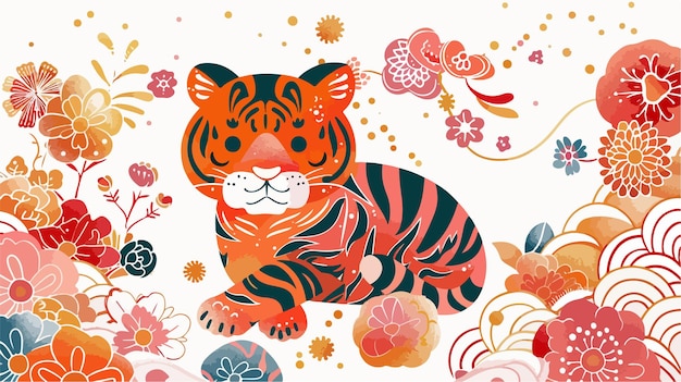 Vector a tiger tiger is on a floral print