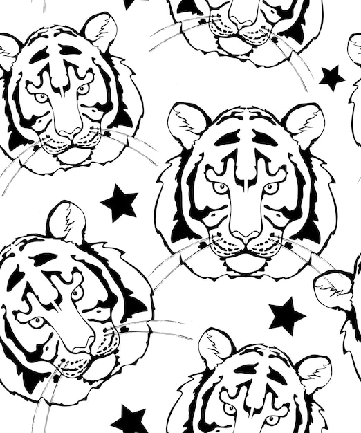 Tiger, tiger's muzzle on a transparent background. Contour vector pattern.