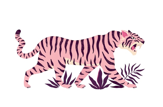 Tiger and tropical leaves illustration