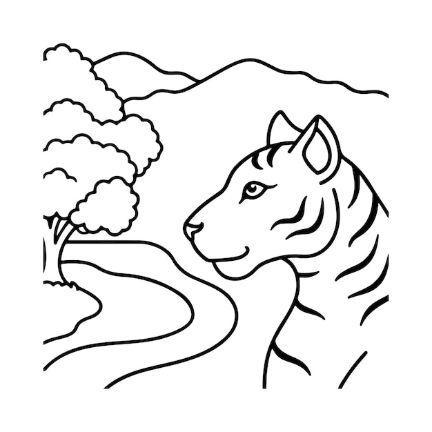 Tiger vector silhouette line art illustration and book for coloring kids