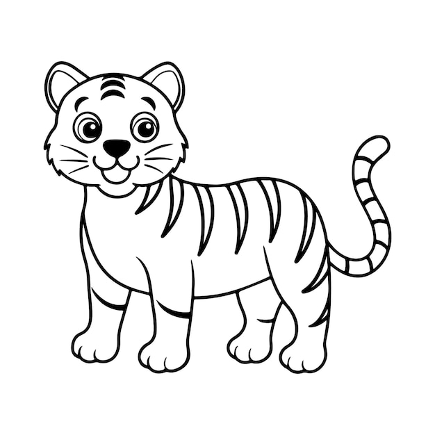 Tiger vector silhouette line art illustration and book for coloring kids